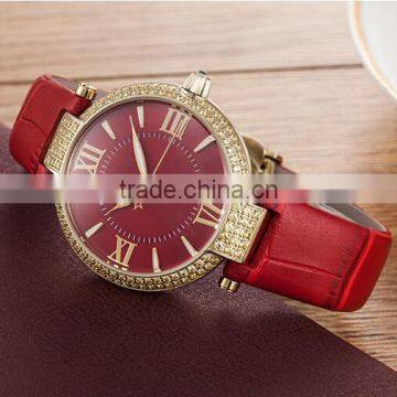 Hot Sale Lady Leather Crystal Wrist Watch With Fashion Style