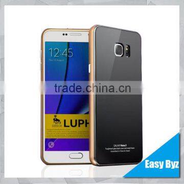 2015 New Design Wholesale Tempered Glass +Metal Aluminum Cell Phone Case For Samsung Galaxy Note 5