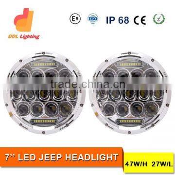 7 inch round 12v 24v 75w 4x4 JK led headlight for wrangler jeep round 7'' headlight silvery