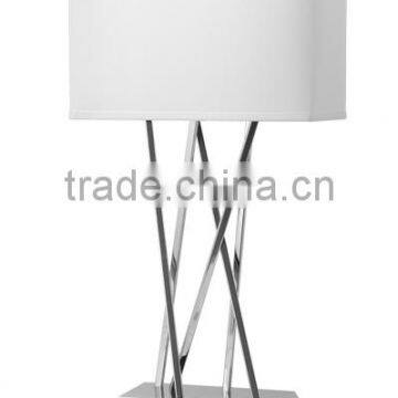 2015 best price hot sale Brushed Nickel Hotel Table Lamp With 2 Outlets and White Fabric Shade and USB port