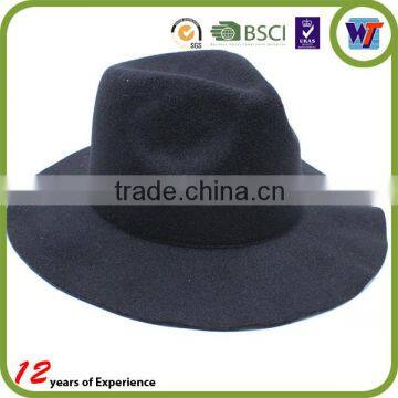 Wide Brim Flat Top Black Wool Felt Cheap Fedora Hat Rack For Men photo-3