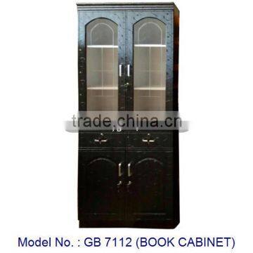 2 Doors Black Wooden Book Cabinet With Glass Door And Drawers In Elegant Design Bookcase