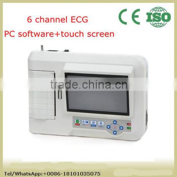 Multi language 7 inch Touch Screen 12 lead resting 6 Channel Electrocardiograph ECG Machine EKG with Analysis software by CE*FDA