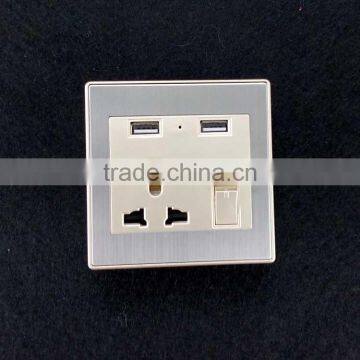 Stainless steel usb wall power socket with surge protector