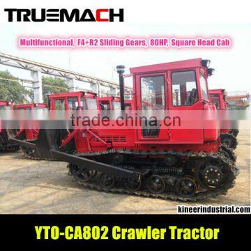 YTO CA802 80hp agricultural crawler tractor with square head cabin