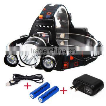 Rechargeable 5000 Lumen 3x CR EE XM-L T6 LED Headlamp,Flashlight Camping hunting Headlight,LED rechargeable high power Headlamp