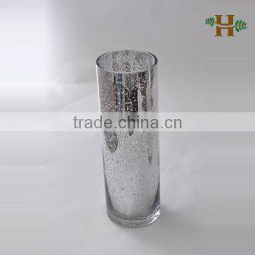 Handmade silvered glass vase, cylinder shaped decorative glassware