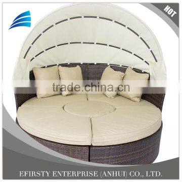 Outdoor Patio Rattan Wicker Sofa Bed Round Retractable Canopy Daybed