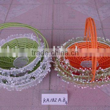 Orange/Cyan round/egg shaped paper rope and cloth woven with iron frame flower gift basket