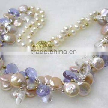 2 rows 18" fashion design costume pearl crystal necklace