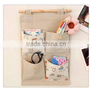 4 Pcs Cotton Pockets Wall and Door Print Flower Picture and Nature Wooden Stick Multifunctional Storage Hanging Bag photo-6
