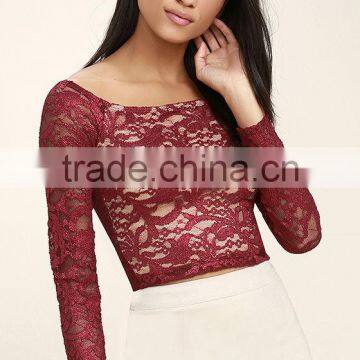 OEM clothing factory latest design woman tops sexy lace crop top