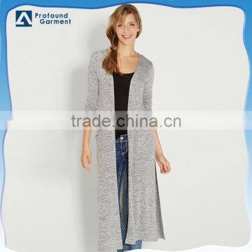 ladies fashion soft high side slit enlongated cardigan sweater pockets