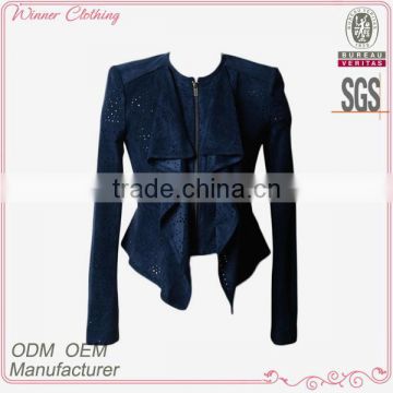 new design laser print front ruffle elegant ladies jacket