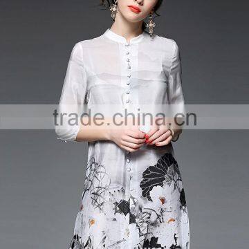 2016 Newest Summer Woman White Long Chinese Silk Shirts OEM Service photo-2
