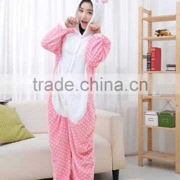 flannel cartoon adult animal jumpsuit animal pajamas jumpsuit pink dot kitty design