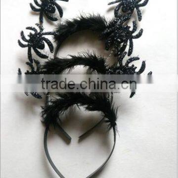 Black sexy sqider feather hair jewelry diy spider plastic hairband for 2016 Halloween Day's Gifts