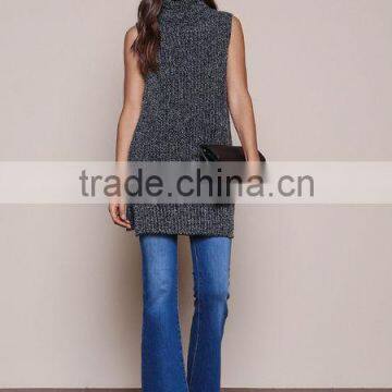 MGOO Hot Sale Women Turtleneck Sweaters Dress Vest Sleeveless Fashion Charcoal Knitted Dress For Winter