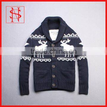 winter men's shawl collar cardigan christmas sweater with deer