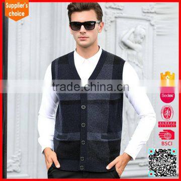 Hot selling mens sleeveless knitted cool sweater vests sleeveless button sweater vest