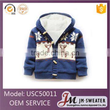 Fashion kids knitted Christmas coats boys blue button hooded sweater coat