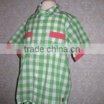 Boys Apple Green Plaid Shirt Cotton Fashion T Shirt photo-2
