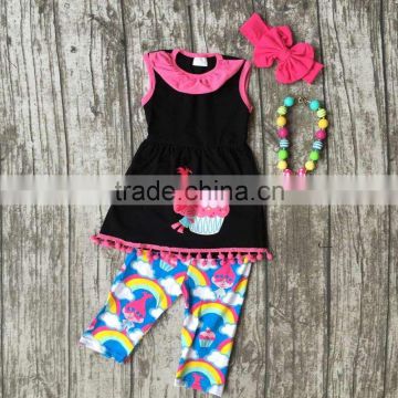 baby Girls Summer clothes girls children troll hair capcake outfits kids rainbow capri pants outfits with accessories