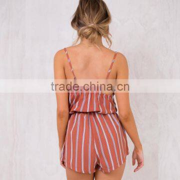 Simple Linen Cotton Clothing Models for Women Fashion Striped Playsuit photo-4