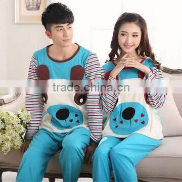 2015 Wholesale Blue Cotton Couple Winter Pajamas photo-3