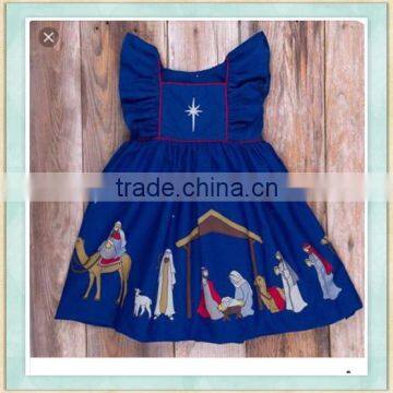 Baby fashion dress bule with a shine star decorate supper popular short dress