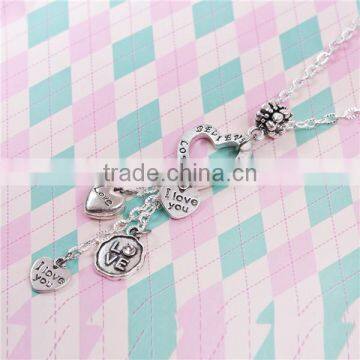 New Fashion Antique Silver Heart Pendants " I Love You & BELIEVE LOVE HOPE & Love" Carved Link Cable Chain Handmade Necklace photo-2