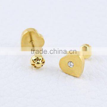 Stainless Steel Gold Geometry Earring Stud Different Shape Flower Star Heart Butterfly and Clover photo-3