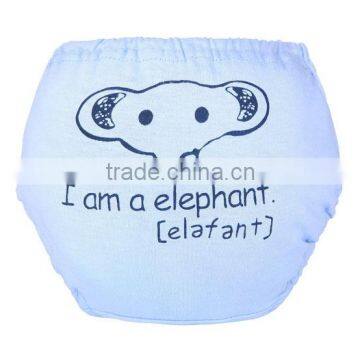 blue ground elephant pattern and writed printed soft training pants baby cloth diaper