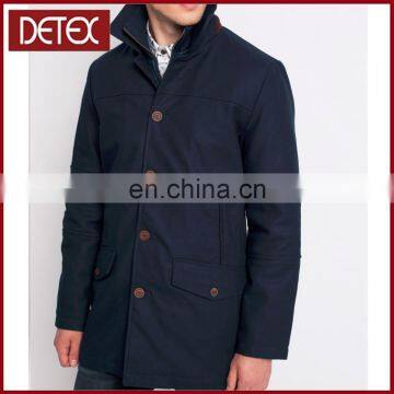 Smooth Elevated Collar Longline Cotton Men Winter Coat