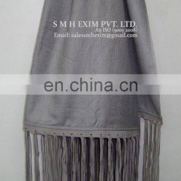 Silk Pashmina Stoles, Scarf With Sued Trims photo-3