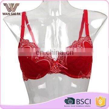 Red sexy lace seamless uniqu design spaghetti strap ladies push up bra