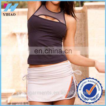 Yihao 2015 New Design Women Casual Sportswear Mesh Singlet + Tennis Shorts Wholesale