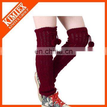 Winter lady knitted acrylic leg warmers with pompom