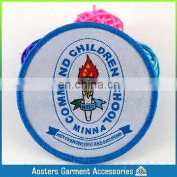 round white background school woven badge customized cheap woven badge woven own logo badge for clothing