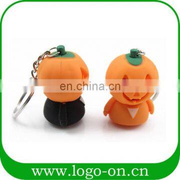 Halloween Pumpkin Flashing LED Keychain PVC Material OEM Design Available