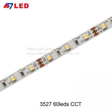 Adled Light SMD3527 60leds 12v 24v CCT bicolor 2 in 1 temperature adjustable warm white cold white led strip