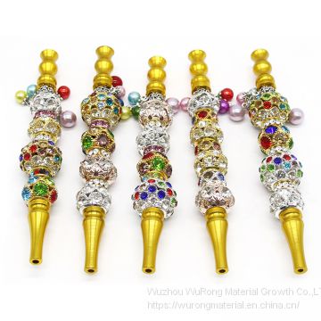 155mm Length aluminum alloy cigar metal tube yellow smoking pipes with colorful beads as tobacoo holder for cigarette, tobacco,