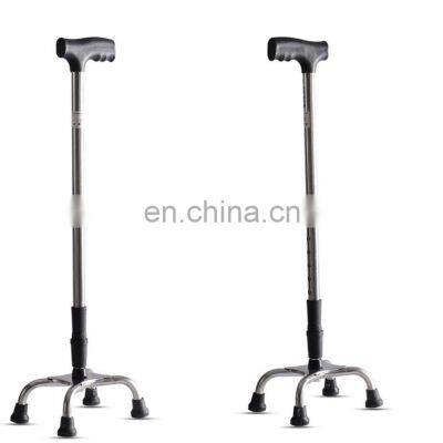 Adjustable stainless steel elderly four-legged crutch cane