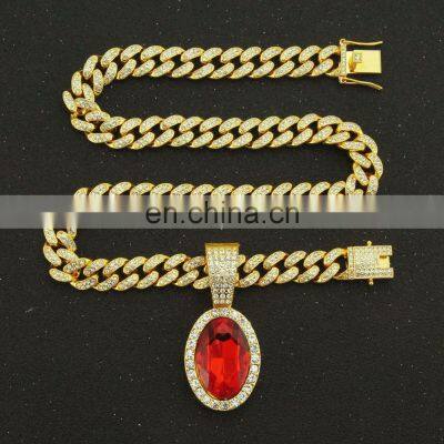 Fashion Hiphop Natural Platinum Plated Big White Sapphire Ruby Gems Pendant Necklace for Women and Men photo-5