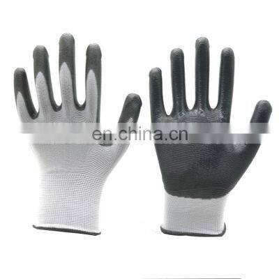 13 Gauge White Nylon Liner Grey Palma revestida oil-repellent Glove dorso transpirable