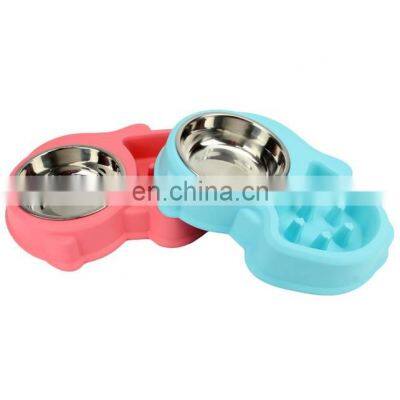 New Double Pet Dog Slow Feeder Bowl,Stainless Steel Anti-choke Puppy Food and Water Feeder for Dog Cats photo-4