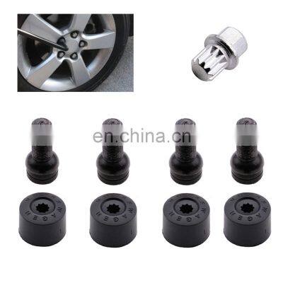 AOSU M14*1.25MM/1.5MM Black Steel Wheel Bolt & Lock Lug Nut Set With Key For Golf Jetta Bora