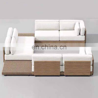 Modern Simple Outdoor Wooden Fabric Recliner Garden Sofa Set 7 Seater Living Room Furniture Modern Designs photo-3