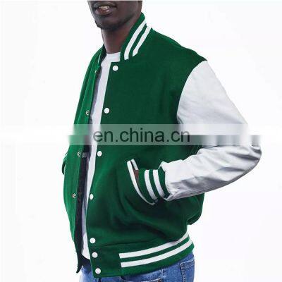 Baseball lettermen varsity jacket for men with leather sleeve custom embroidery patched logo