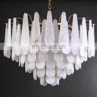 Restaurant Home Decor Alabaster Chandelier Luminaire Modern Luxury Brass Hanging Pendant Light photo-4